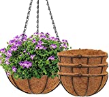 Hanging Baskets for Plants - Angchun 4 Pack Hanging Planters with Coco Coir Liner 12 Inch Hanging Pot Garden Decor Wire Plant Hangers with Holder for Porch Decoration Outdoor Watering Hanging Plants