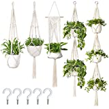 AerWo 5 Pack Macrame Plant Hangers Outdoor Indoor Hanging Planters + 5 Hooks, Hanging Plant Holder Basket Stand Decorative Flower Pot Holder for Boho Home Decor ( Different Tiers, 5 Sizes )