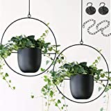 Abetree 2 Pcs Hanging Planters for Indoor and Outdoor Plants with Hooks and Chains Metal Modern Wall and Ceiling Planter Minimalist Flower Pot Hold Planters Hanger for Home Decor ,Black