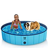 Timoo Foldable Dog Pool for Large Dogs 47 Inches Slip-Resistant Pet Pool Bathing Tub PVC Wading Pool, Collapsible Dog Swimming Pool for Outdoor & Indoor, Blue
