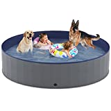 Niubya Foldable Dog Pool, Collapsible Hard Plastic Dog Swimming Pool, Portable Bath Tub for Kids Dogs and Cats, Pet Wading Pool for Indoor and Outdoor, 71 x 12 Inches