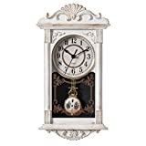 Quickway Imports Vintage Grandfather Wood- Looking Plastic Pendulum Wall Clock for Living Room, Kitchen, or Dining Room, White QI004145.WT