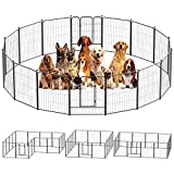 CAKOSSY Heavy Duty Metal Pet Dog Playpen [32' Height, 8/16/24/32 Panels] Rustproof Puppy Playpen Indoor & Outdoor for Small/Medium/Large Dogs, Foldable Dog Fences for The Yard, Home, Camp (16 Panels)
