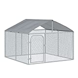 PawHut Dog Kennel Heavy Duty Playpen with Galvanized Steel Secure Lock Mesh Sidewalls and Waterproof Cover for Backyard & Patio, 7.5' x 7.5' x 5.6'