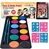 Face Paint for Kids - Vibrant Face Painting Colors, Stencils & 2 Brushes - Body Paint Face Paint Kids - Facepaint Kit Tutorials & E Book - Fun, Easy to Use & Hypoallergenic. For Toddler Teens & Adults