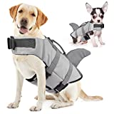 Dog Life Jacket, Ripstop Pet Safety Floatation Life Vest with Rescue Handle for Small Medium Large Dogs, Dog Lifesaver Preserver Swimsuit at Pool Beach Boating(L,Grey Shark)