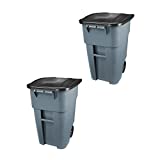 Rubbermaid Commercial Products BRUTE Rollout Heavy-Duty Wheeled Trash/Garbage Can - 50 Gallon - Gray (Pack of 2)