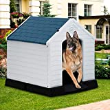 Large Dog House Indoor Outdoor Waterproof Ventilate Plastic Dog House Pet Shelter Crate Kennel with Air Vents and Elevated Floor for Small Medium Large Dogs, Easy to Assemble