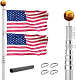 SEEYANG 20FT Telescoping Flag Pole Kit, Heavy Duty Aluminum Telescopic Flagpoles Fly 2 Flags, Outdoor In Ground Flagpole with 3x5 USA Flag & Gold Ball Top for Yard, Residential or Commercial