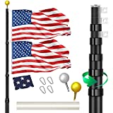 Gientan 30FT Telescopic Flag Pole, Extra Thick Heavy Duty Aluminum Flagpole Kit with 3x5 US Flag and Golden Ball Finial, Outdoor In Ground Telescoping Flagpole for Commercial Residential Yard, Black