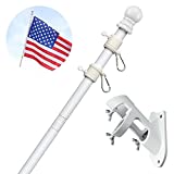 White Flag Pole Kit for House-5ft House Flag Poles with Tangle Free Spinning Grommets-Porch Flag Pole Kit with Bracket for Outside,Flagpole Kit Residential and Commercial Use