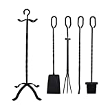 IBS Fireplace Tools Set, 5 Pieces of Fire Pit Tools,Firewood Holder Tools Kit Sets with Handles,Outdoor Accessories Kit,Black,Wrought Iron
