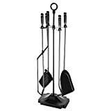 Biluocun 5 pcs Fireplace Tools Set 27.5’’ Black Heavy Duty Wrought Iron Fire Place Toolset with Poker, Shovel, Tongs, Brush, Black Wood Handle for Outdoor Indoor Chimney Hearth Stove Firepit