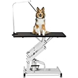 Unovivy Dog Grooming Table for Small/Large Dogs, Heavy Duty Hydraulic Pet Grooming Table with Adjustable Overhead Arm and Noose, Range 21-36 Inch, Black White