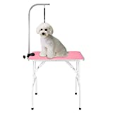 Outvita Dog Grooming Table 32' Pet Grooming Stand Foldable Groom Table with Adjustable Arm, Steel Frame, Pink