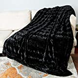 TOONOW Faux Fur Luxury Throw Blanket,Double Side Soft Fluffy Shaggy Fuzzy Blanket for Couch Sofa Bed, 51''x67'' (Black)