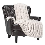 Chanasya Ruched Luxurious Soft Faux Fur Throw Blanket - Fuzzy Plush and Elegant with Reversible Mink Blanket for Sofa Chair Couch Living Room Birthday Gift and Home Decor (50x65 Inches) Cloud