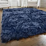 Gorilla Grip Thick Fluffy Faux Fur Washable Rug, Shag Carpet Rugs for Nursery Room, Bedroom, Luxury Home Decor, Soft Floor Plush Carpets, Durable Rubber Backing, Rectangle, 2x4, Navy