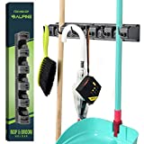 Alpine Mop And Broom Holder Wall Mount – Durable Holders For Garden Tools Rake Gripper With 5 Slots & 6 Hooks, A Home Organization Must Haves