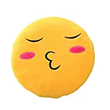 Kiss Rosy Cheeks Pillow 12.5 Inch Large Yellow Smiley Emoticon