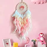Handmade Feather Dream Catcher,Dreamlike Tree of Life Dream Catcher Wall Decor with Healing Crystal Stone,Perfect Handmade Home Décor ,Girls Bedroom Living Room Wedding Party Home Decor- 25.6' Length