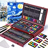 145 Piece Deluxe Art Set with 2 x 50 Sheet Drawing Pad, Art Supplies Wooden Art Box, Drawing Painting Kit with Crayons, Oil Pastels, Colored Pencils, Creative Gift Box for Adults Artist Beginners