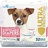 Paw Inspired 32ct Disposable Dog Diapers | Female Dog Diapers Ultra Protection | Diapers for Dogs in Heat, Excitable Urination, or Incontinence (Small)