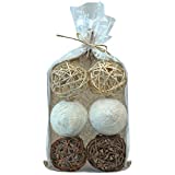 Blue Donuts Decorative Balls for Bowls – 4 Inch Decorative Balls for Centerpiece Bowl Fillers, Assorted Rattan Wicker Orb Balls, Vase Fillers, Brown, Pack of 6
