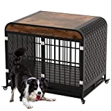 Snimoy Heavy Duty Dog Crate Indestructible Dog Cage with Sturdy Door Lock, Large Strong Metal Dog Kennel Playpen with Removable Tray and 4 Lockable Wheel, Medium Large Dog, Easy Assembly