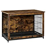 FEANDREA Wooden Dog Crate, Indoor Pet Crate End Table, Dog Furniture with Removable Tray, Rustic Brown and Black UPFC003X01