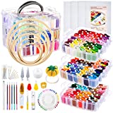 Caydo 313 PCS Box Embroidery Kit with Organizer, 216 Color Threads, 4 Aida Cloth, 6 Embroidery Hoops, Cross Stitch Tools and Instructions for Adults Beginners