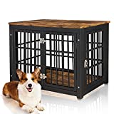 32' Rustic Heavy Duty Dog Crate Furniture for Small and Medium Dogs, Decorative Pet House End Table, Wooden Cage Kennel Furniture Indoor