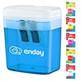 Pencil Sharpener Dual Hole Manual Blue, Jumbo Crayon Sharpener w/ Cover & Bin, Handheld Pencil Sharpeners for Large & Standard Pencils, Also Available in Purple, Green, Pink, Red, Grey, 1 Pc –By Enday