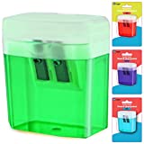 Pencil Sharpener Dual Hole Manual Green, Jumbo Crayon Sharpener with Cover and Bin, Handheld Color Pencil Sharpeners for Large & Standard Pencils, Also Available in Blue, Red, Purple, 1 Pc – by Enday