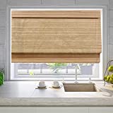 Cordless Wood Window Roman Shades, Bamboo Light Filtering Window Blinds for Indoor Home, Kitchen, Office, Pattern 7