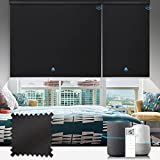 Graywind Motorized Roller Shade Compatible with Alexa Google 100% Blackout Rechargeable Smart Blinds Remote Control Battery Motor Cordless Window Shades, Customized Size (Matt Black)