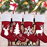 Christmas Stockings Personalized Set of 4, 18inch Large Xmas Red and White Snowflake Reindeer Antelope Christmas Tree Character for Family Holiday