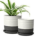 Ceramic Planter Pots, 6' + 4.75' Plant Flower Pots with Drain Holes and Saucers, Indoor Outdoor Garden Pots for All Houseplants, Snake Plants, Succulents, Speckled White/Black