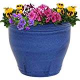 Sunnydaze Studio Ceramic Flower Pot Planter with Drainage Holes - High-Fired Glazed UV and Frost-Resistant Finish - Outdoor/Indoor Use - Imperial Blue - 15-Inch