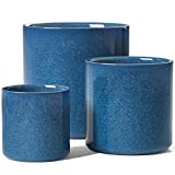 LE TAUCI Ceramic Plant Pots, 10+8+6 inch Large Planters for Indoor Plants, Mid Century Modern Indoor Planter Pots with Drainage Holes and Plug, Set of 3, Reactive Glaze Blue