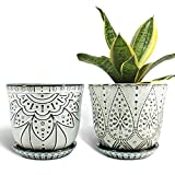 Gepege 6 Inch Beaded Ceramic Planter Set of 2 with Drainage Hole and Saucer for Plants, Indoor-Outdoor Large Round Succulent Orchid Flower Pot (Smoked Gray, for Inner-pots not Larger Than 5 Inch)