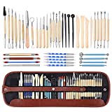 ISSEVE Pottery Clay Sculpting Tools 43Pcs Double Sided Ceramic Clay Carving Tool Set with Carrying Case Bag for Beginners Professionals School Student Pottery Modeling Smoothing