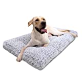 Washable Dog Bed Deluxe Plush Dog Crate Beds Fulffy Comfy Kennel Pad Anti-Slip Pet Sleeping Mat for Large, Jumbo, Medium, Small Dogs Breeds, 35' x 23', Gray