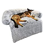 Calming Dog Bed Fluffy Plush Dog Mat for Furniture Protector with Removable Washable Cover for Large Medium Small Dogs and Cats (Large(45x37x6), Light Grey)