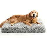 MIHIKK Large Dog Bed for Large Dogs, Orthopedic Egg-Crate Foam Dog Bed with Removable Washable Cover and Waterproof Lining, Non-Slip Bottom Dog Bed for Crate (35 x 22 x 3 Inch, Grey)
