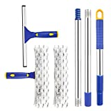 ITTAR Window Cleaner Squeegee,Rotatable Squeegee and Microfiber Scrubber with Extendable 3 Section Stainless Steel Pole,Window Cleaning Tool with 2 Microfiber Pads for Shower Glass Door,Car Windshield