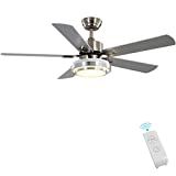 Indoor Ceiling Fan Light Fixtures - FINXIN Remote LED 52 Brushed Nickel Ceiling Fans For Bedroom,Living Room,Dining Room Including Motor,Remote Switch (52' 5-Blades)
