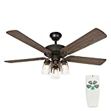Hykolity 52 Inch Indoor Oiled Bronze Ceiling Fan with Remote Control, Industrial Ceiling Fan with Lighting, Reversible Motor and Blades, ETL Listed for Living room, Bedroom, Basement, Kitchen