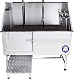 Flying Pig 62' Stainless Steel Pet Dog Grooming Bath Tub with Walk-in Ramp & Accessories (Left Door/Right Drain)