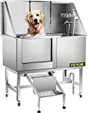 VEVOR 50 Inch Dog Grooming Tub?Professional Stainless Steel Pet Dog Bath Tub?with Steps Faucet & Accessories Dog Washing Station ?Left-Door?